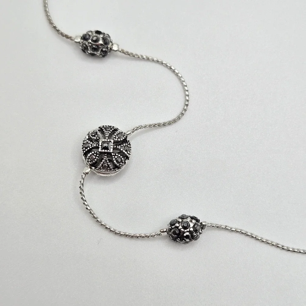 Vintage Trifari Necklace Silvertone Medallion Charm Long Chain Classic Retro 30